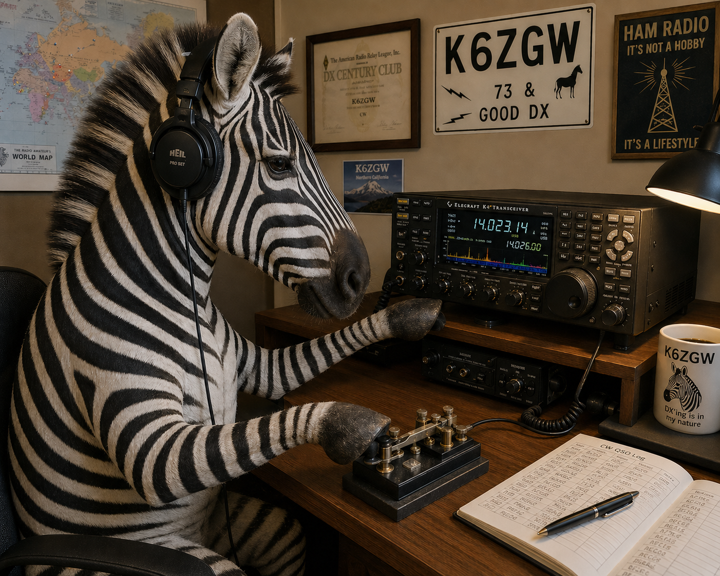 Zebra operating a ham radio station